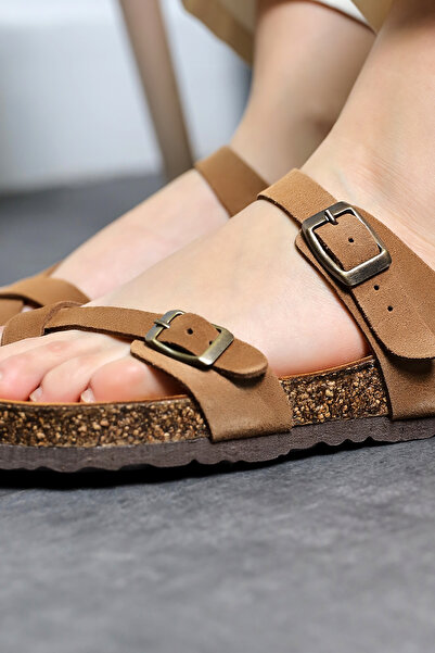 Land of Cork Σαγιονάρες από γνήσιο δέρμα με ανατομική φυσική σόλα από φελλό