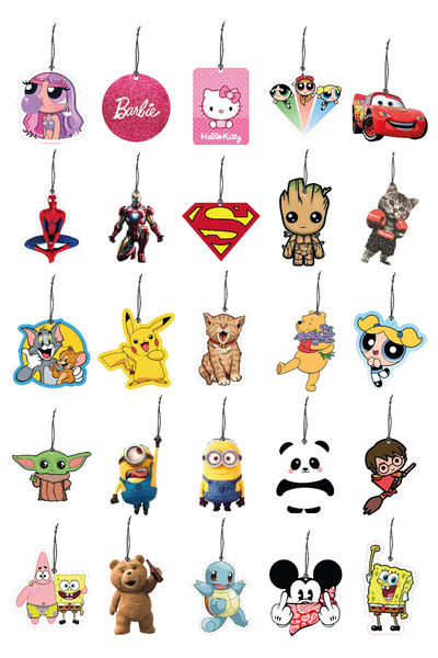 1001MODEL 25li Çizgi Dizi Kahramanları Görselli Oto Kokusu Dikiz Ayna Süsü To...