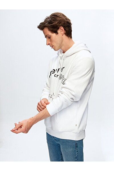Ltb Slogan Printed Hooded White Sweatshirt
