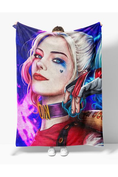 Erays Home Harley Quinn Pattern Printed Fleece Blanket Tv Blanket Teen Fleece Blanket