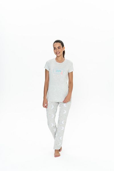 U.S. Polo Assn. Set pijamale pentru femei cu licență USPA - Gât rotund, imprimeu lunar, Snow Melange