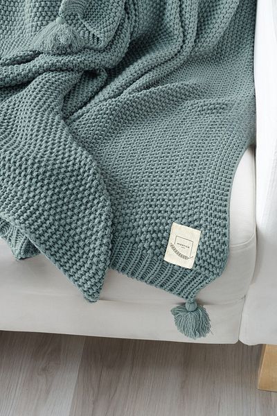 Miespiga Coco Rice Knitwear Τηλεόραση Κουβέρτα Throw Water Πράσινο πλεκτό σάλι καναπέ με πομπόν