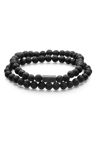 True Rebels Edelsteinarmband 2er Set Armbänder Edelstahl gunmetal Lavastein schwarz