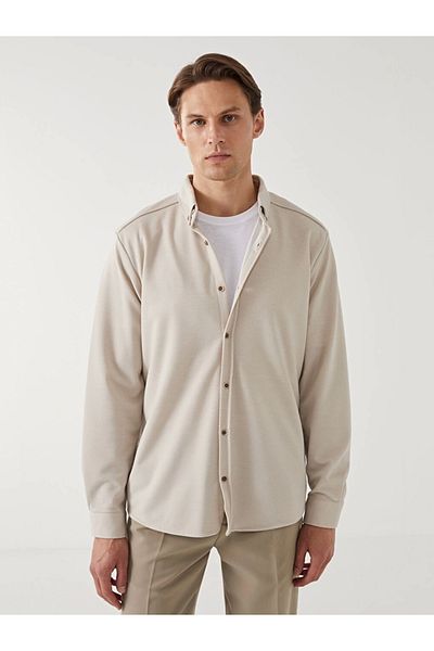 LC Waikiki Ανδρικό μακρυμάνικο πουκάμισο LCW Vision Beige Slim Fit