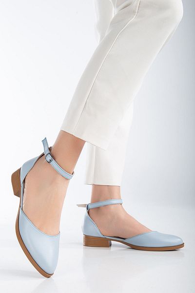 MaskButik Pantofi din piele Tilda cu toc mic Baby Blue