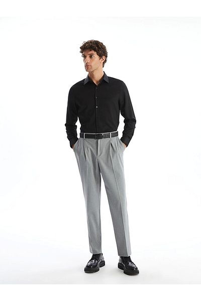 LC Waikiki Cămașă Dobby pentru bărbați Lcwaıkı Formal Black Slim Fit cu mânecă lungă