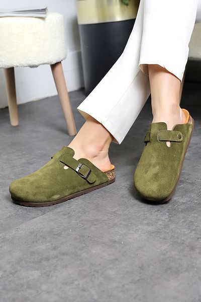 Land of Cork Unisex Anatomical Genuine Suede Leather Closed Natural Cork Sole Slippers