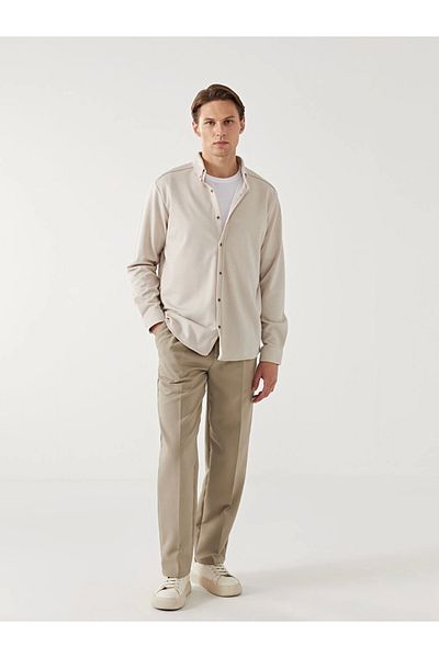 LC Waikiki Ανδρικό μακρυμάνικο πουκάμισο LCW Vision Beige Slim Fit