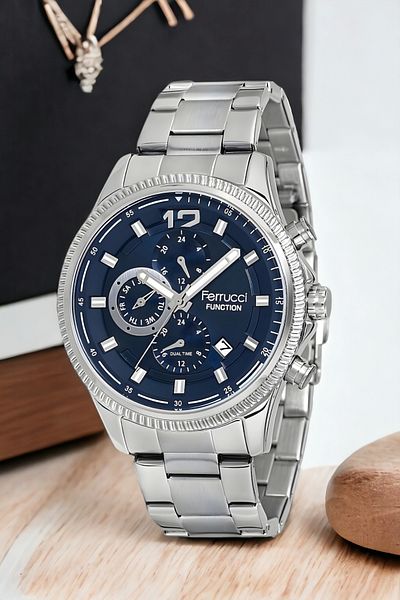 Ferrucci Fcf.14474fm.02 - Silver Blue Men's Wristwatch Bracelet Zmfer143