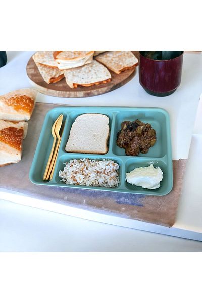 HOBBY LİFE 4 Pieces 5 Compartments Plastic Table Breakfast Food Picnic Serving Plate 4 Colors 21x31x3,3h Cm HH