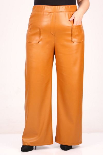 Eslina 39050 Large Size Wide Leg Leather Pants-Hardal