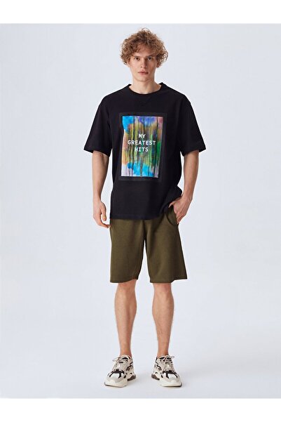 Ltb تي شيرت أسود برسومات فضفاضة