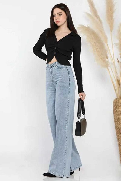 geenz manifacture Blugi Palazzo din Lycra albastru din anii 90 - Pantaloni largi cu talie super înaltă
