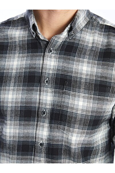 LC Waikiki LCWAIKIKI Classic Чорна Regular Fit Довгорукавна картата сорочка з попліну для чоловіків