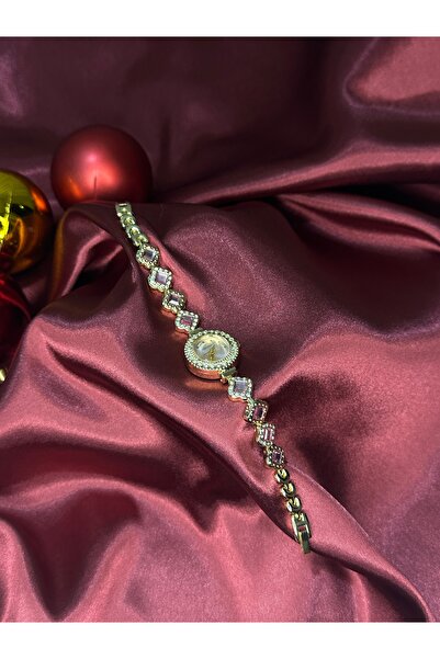 Store Yuvarlak İçi Pempe Taşlı Şık Gold Kadın Kol Saati