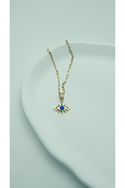 SEYAS JEWELRY Çelik Göz Detaylı Nazar Boncuklu 65cm Ataç Zincir Gold Kolye