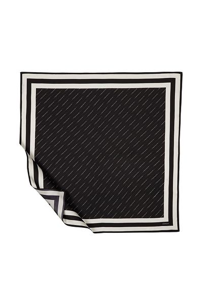 ipekevi Eșarfă din mătase din twill - Dungi Signature - Negru Alb