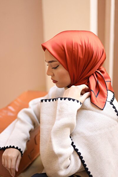 Silk Home Brick Color Striped Micro Scarf