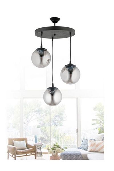 Semboldekor Black Triple Pinch Glass Pendant Chandelier (Smoked Glass)