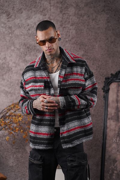 Butik ТРЕНД WE Унисекс риза от кашмир Lumberjack с голям размер и джобове
