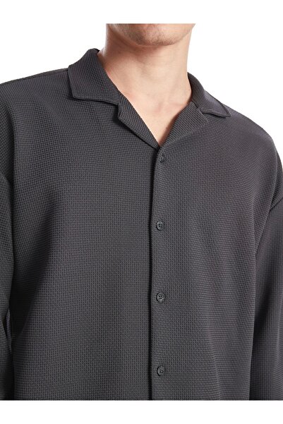 LC Waikiki Lcw Casual Антрацит Regular Fit Довгорукавна чоловіча сорочка з фактурною тканиною