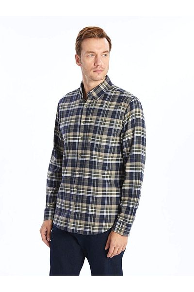 LC Waikiki Ανδρικό πουκάμισο Lcwaıkı Classic Green Regular Fit μακρυμάνικο καρό Gabardine