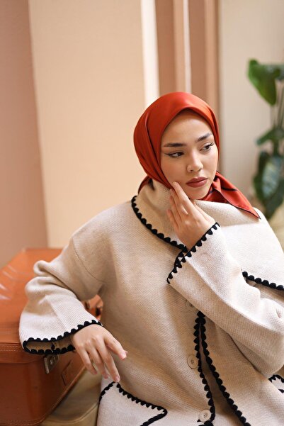 Silk Home Brick Color Striped Micro Scarf