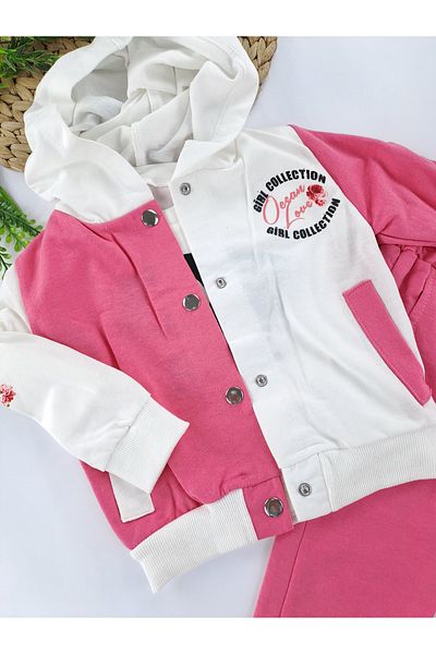Butik Non Raster Seasonal Hooded Sweatsuit Vest and Triple Set for Girls - 2 Thread