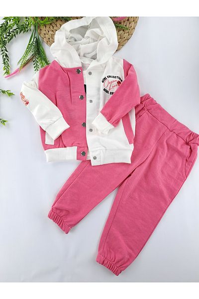 Butik Non Raster Seasonal Hooded Sweatsuit Vest and Triple Set for Girls - 2 Thread