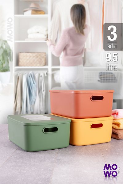 Mowo Home 9.5 Lt Retro Box Mix - Multi-Purpose Organizer Storage Box with Lid, Organizer