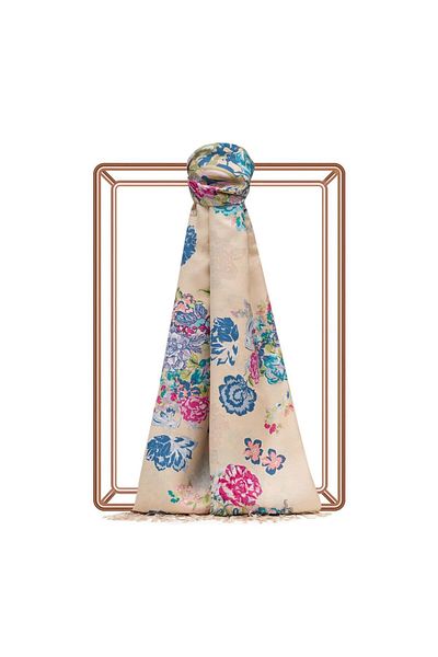 ipekevi Ivory Island Garden Patterned Silk Shawl