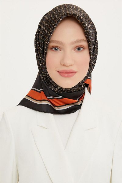 Armine Μεταξωτό Φουλάρι Nostalgia - 8724-36 Μαύρο Πορτοκαλί Twill