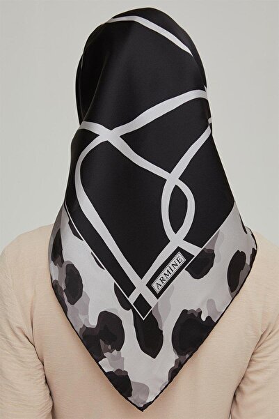 Armine İpek Eşarp Nostalji - 8653-22 Siyah Gri Twill