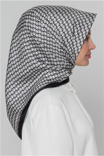 Armine Μεταξωτό Φουλάρι Nostalgia - 8401-88 Μαύρο Λευκό Γκρι Twill