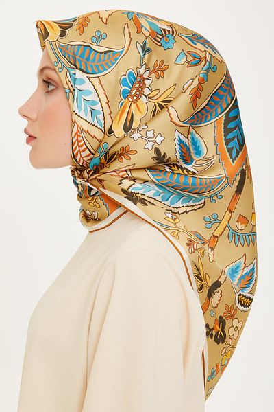 Armine Silk Scarf 2025 Winter - 9227-37 Oil Green Twill