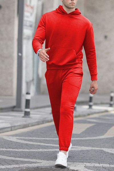 ruNadeS Men's Cotton Oversize Kangaroo Pocket Hooded Tracksuit Set - Casual