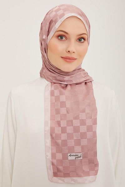 Armine Janjan Patterned Trend Shawl - Checkers - Dried Rose 50