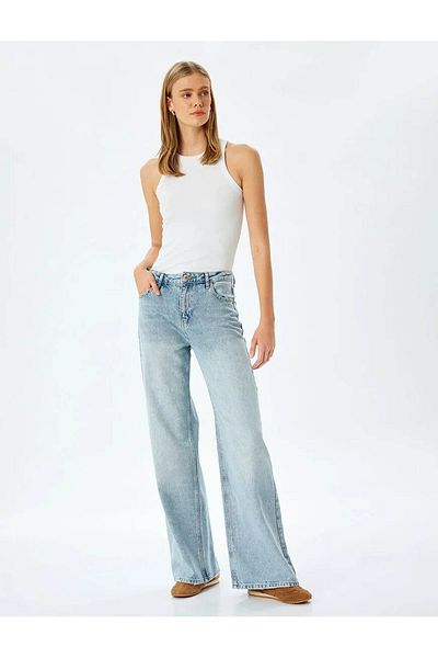 Koton Normal Waist Loose Straight Fit Light Indigo Women's Jean Pants 5Sal40036Md