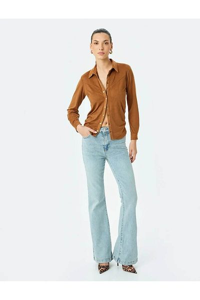 Koton Flare Jean- Ψηλόμεση Φαρδύ πόδι Μπλε Γυναικείο Jean Παντελόνι 5sal40032md