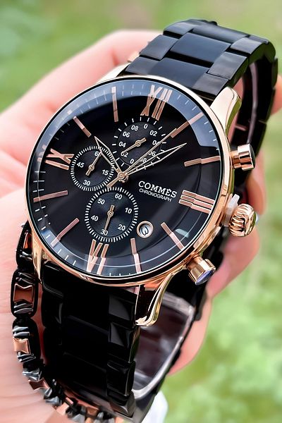 COMMES Black Crono Function Men's Wristwatch - Bracelet Gift Included
