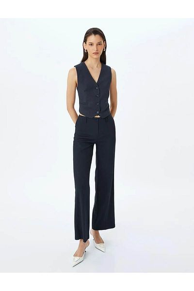Koton Button Detailed V-Neck Navy Blue Women's Vest 5Sak20003Uw