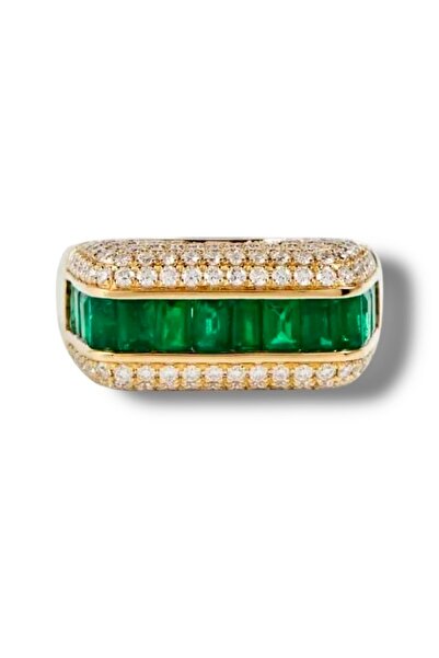 neslyaccessories Renkli Taşlı Elmas Model Gold Yüzük