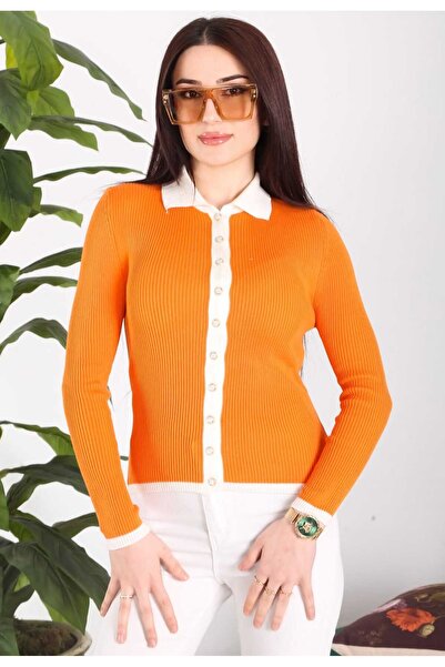 Butik Zeyoo Collection Sade Trophy Polo Collar Seasonal Women's Cotton Cardigan