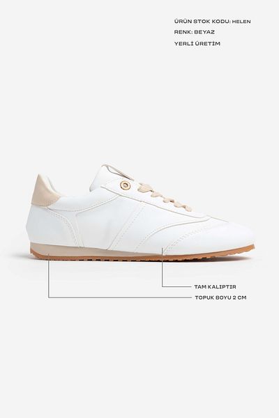 NİŞANTAŞI SHOES Helen White Matte Flat Sole Women's Lace-Up Sneakers