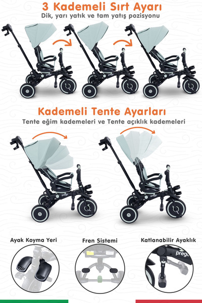 Prego Happy Dino Plus 360° Dönebilen Koltuklu Tamamen Katlanabilir Çocuk Bisikleti