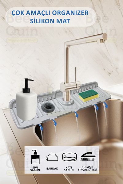 HASBY Kitchen Bathroom Sink Faucet Mat Non-Slip Waterproof Dish Countertop Organizer