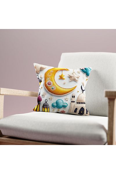 Filamente Ramadan Patterned Double Sided Digital Printed Throw Pillow Cover - Ramadan