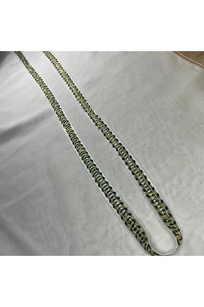 Bukle İplik Dark Green Yellow Wavy Decorative Ribbon - 1.5 cm Width (5 Meters)