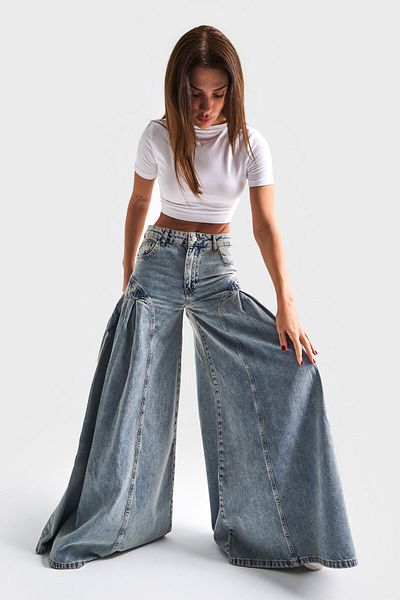 its basic Γυναικείο T. Τζιν Χρώμα 3S5-65 Elephant Leg Super Loose Cut 100% Koton Denim Jean