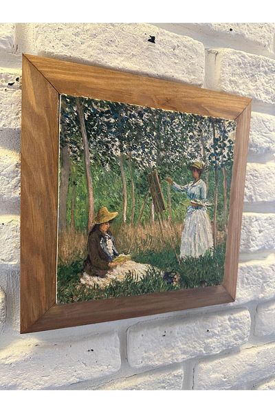 woodhomeworks Панел за картина с масивна рамка от естествен камък и мрамор 26x26 см
